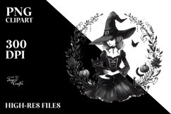 Simple Gothic Witch with Cat PNG Product Image 2