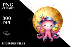 Cocktail Drinking Octopus in Beachwear PNG Product Image 2
