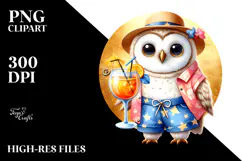 Hipster Owl in Beachwear PNG Product Image 2
