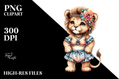 Digital Watercolor with Adorned Baby Lion, Transparent PNG Product Image 2