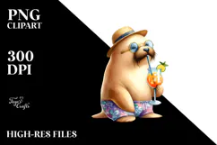 Cocktail Drinking Walrus in Beachwear PNG Product Image 2
