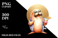 Cocktail Drinking Walrus in Beachwear PNG Product Image 2