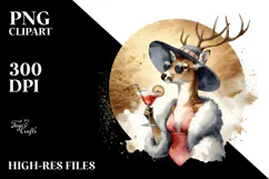 Cocktail Drinking Deer in Beachwear PNG Product Image 2