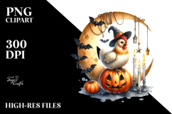 Chicken Dressed for Halloween Sitting on Half Moon PNG Product Image 2