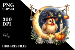 Chicken Dressed for Halloween Sitting on Half Moon PNG Product Image 2