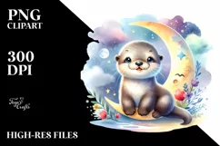 Colorful Smiling Baby Sea Otter with Moon | Sublimation | Product Image 3