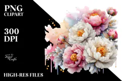 Peonies with Watercolor Splash, High-Res PNG Product Image 2