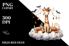 Giraffe Dressed for Halloween Sitting on Cloud PNG Product Image 2