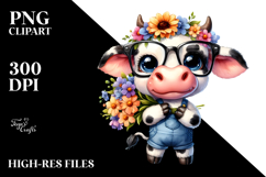 Colorful Baby Cow with Flower Bouquet PNG Product Image 2