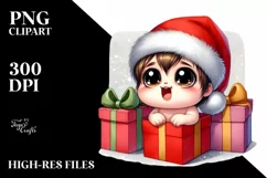 Expressive Japanese Chin with Santa Hat PNG Product Image 3