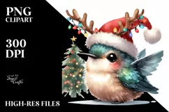 Enthusiastic Hummingbird with Reindeer Horns PNG Product Image 3