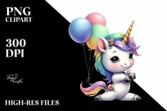 Dancer Baby Unicorn with Balloons | Clipart Product Image 1