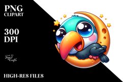 Colorful Cartoon Baby Toucan on Moon | Sublimation | Clipart Product Image 1