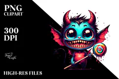 Funny Little Demon Holding Lollipop PNG Product Image 2