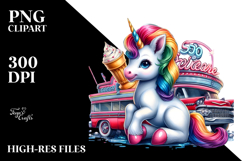Colorful Baby Unicorn 50s Diner PNG Product Image 2