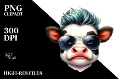Funny Cow with Cool Hair PNG Product Image 2
