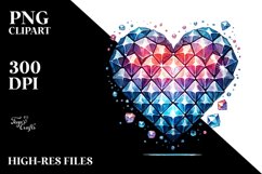 Watercolor Heart with Diamond-like Material PNG Product Image 2