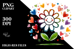 Colorful Smiling Flower with Hearts, PNG Product Image 2