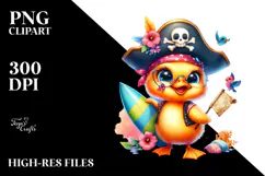 Baby Duck with Pirate Hat and Surfboard PNG Product Image 2