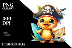 Baby Duck with Pirate Hat and Surfboard PNG Product Image 2