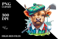 Colorful Baby Highland Cow Golfer PNG Product Image 2