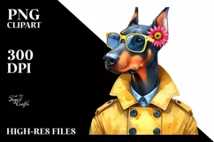 Confused Doberman Pinscher Caricature-Like with Raincoat Product Image 1