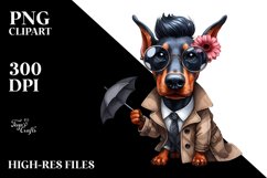 Confused Doberman Pinscher Caricature-Like with Raincoat Product Image 1