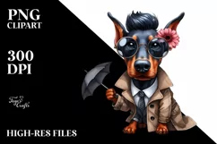 Confused Doberman Pinscher Caricature-Like with Raincoat Product Image 1