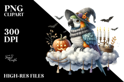 Parrot Dressed for Halloween Sitting on Cloud PNG Product Image 2