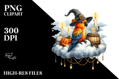 Parrot Dressed for Halloween Sitting on Cloud PNG Product Image 2