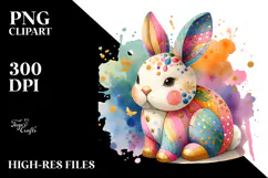 Colorful Wooden Bunny, PNG Product Image 2