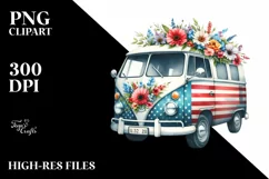 Van Flower USA Flag Sublimation Clipart Product Image 1