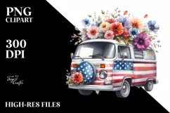 Van Flower USA Flag Sublimation Clipart Product Image 1