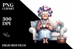 Watercolor Lady Couch Hair Curlers Tea Cup Product Image 1