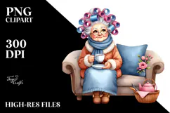 Watercolor Lady Couch Hair Curlers Tea Cup Product Image 2
