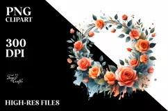 Vibrant Orange Rose Wreath | Sublimation | Clipart Product Image 1