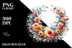 Vibrant Orange Rose Wreath | Sublimation | Clipart Product Image 2