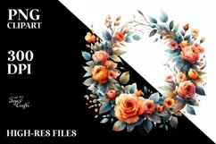 Vibrant Orange Rose Wreath | Sublimation | Clipart Product Image 1