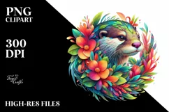 Abstract Otter with Plant Leaves and 3D Flowers, PNG Product Image 3