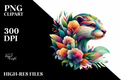Abstract Otter with Plant Leaves and 3D Flowers, PNG Product Image 3