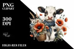 Detailed Boho Cow Basket Poppy | Clipart Product Image 1