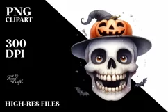 Funny Skull Smile Big Teeth Haloween Clipart Product Image 3