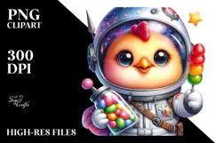 Baby Chicken with Astronaut Suit and Jellybean Jar PNG Product Image 2