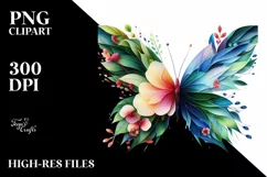 Abstract Butterfly with Plant Leaves and 3D Flowers, PNG Product Image 3