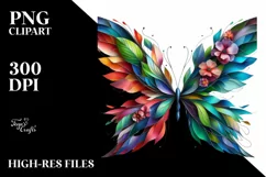 Abstract Butterfly with Plant Leaves and 3D Flowers, PNG Product Image 3