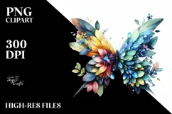 Abstract Butterfly with Plant Leaves and 3D Flowers, PNG Product Image 3