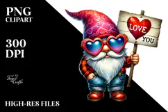 Detailed Valentines Gnome with Heart Sunglasses PNG Product Image 2