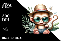 Baby Monkey with Hat and Sunglasses PNG Product Image 2