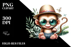 Baby Monkey with Hat and Sunglasses PNG Product Image 2