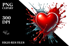 Red Glossy Heart on Splashy Background PNG Product Image 2